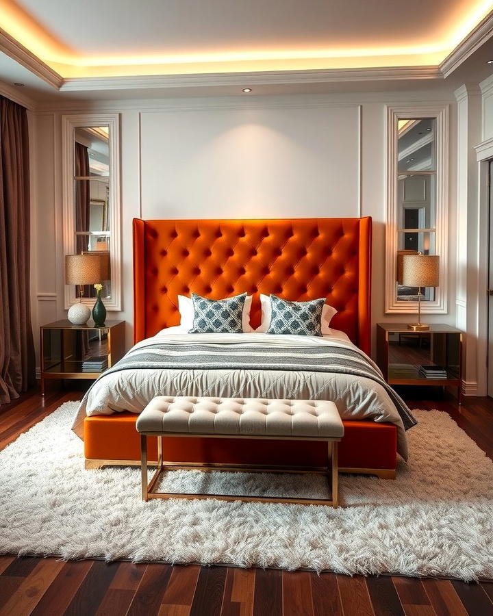 Burnt Orange Upholstered Headboard - 30 Burnt Orange Bedroom Ideas