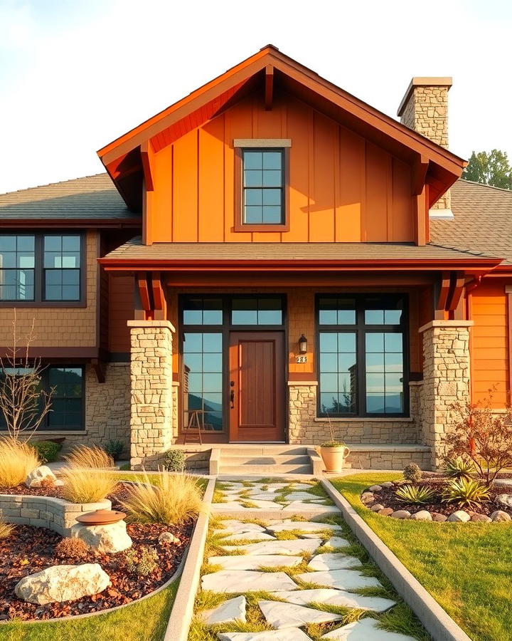 Burnt Orange with Natural Stone Accents - 25 Orange House Exterior Ideas