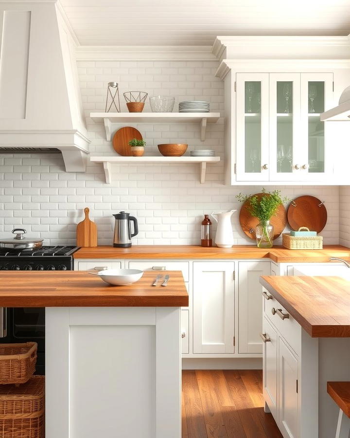 Butcher Block Countertops - 30 White Farmhouse Kitchen Ideas