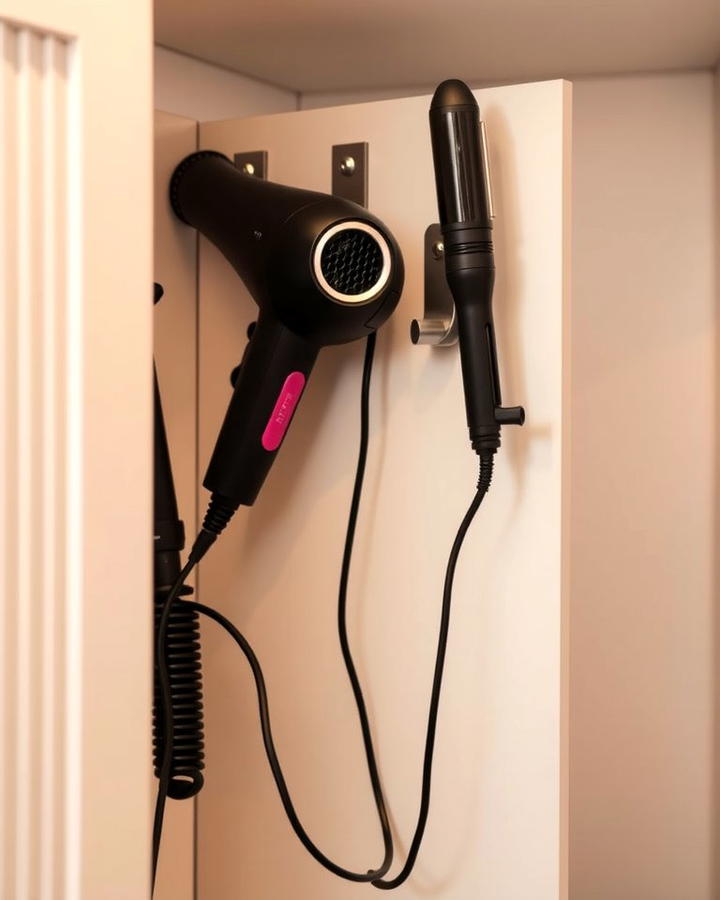 Cabinet Door Hooks for Hair Tools - 30 Bathroom Cabinet Organizing Ideas