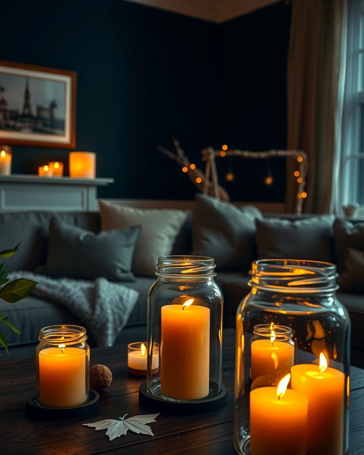 Candles in Glass Jars - 30 Witchy Living Room Ideas