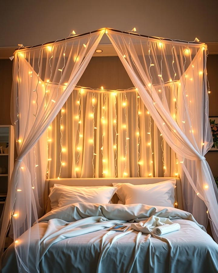 Canopy Bed with Cascading Lights - 30 Fairy-themed Bedroom Ideas