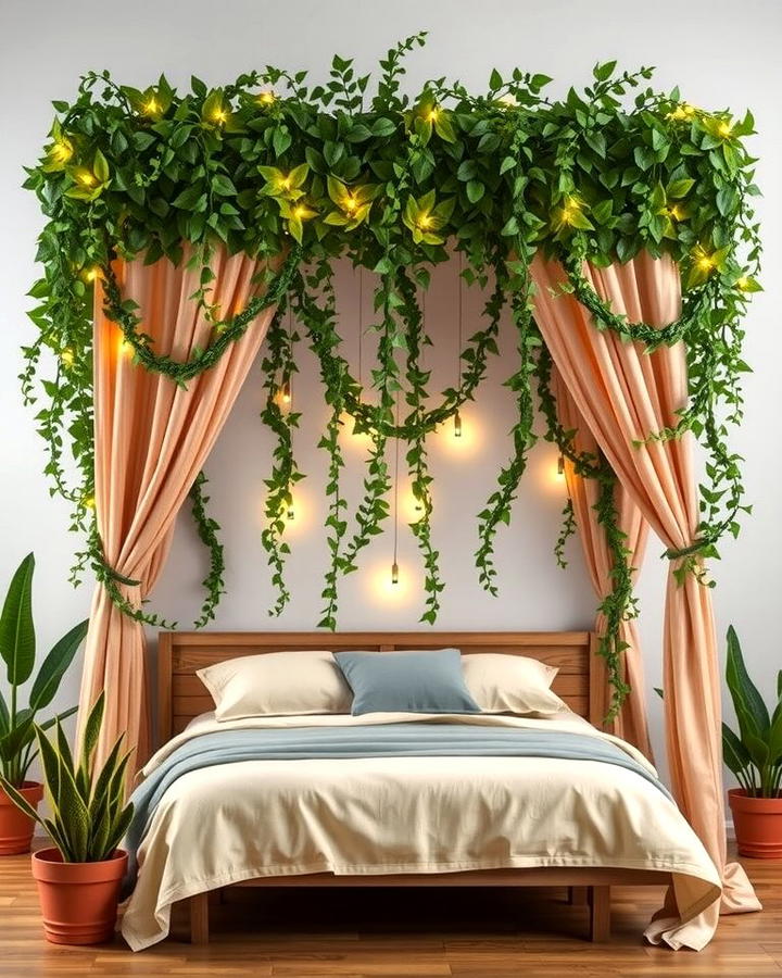 Canopy Bed with Draped Greens - 30 Forest Themed Bedroom Ideas