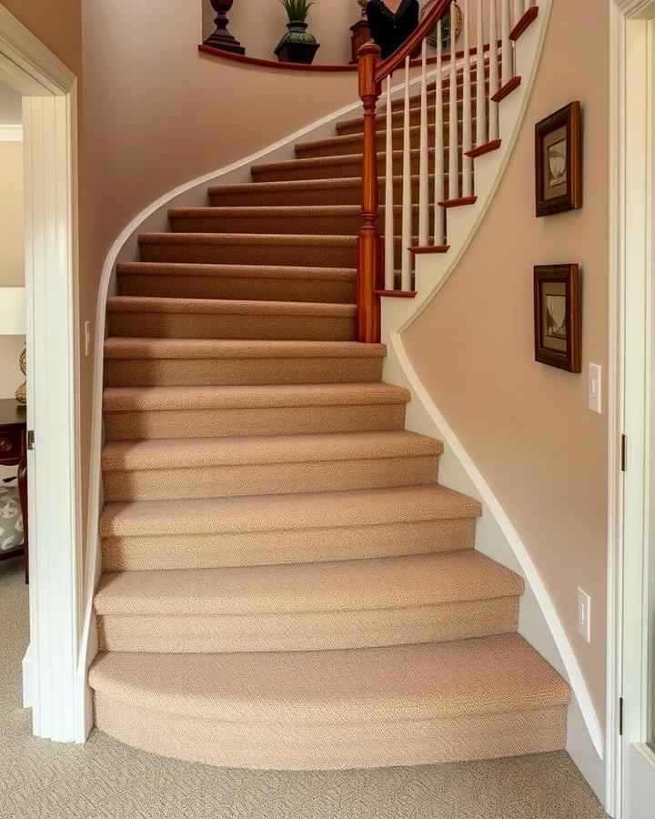 Carpeted Comfort - 30 Curved Staircase Ideas