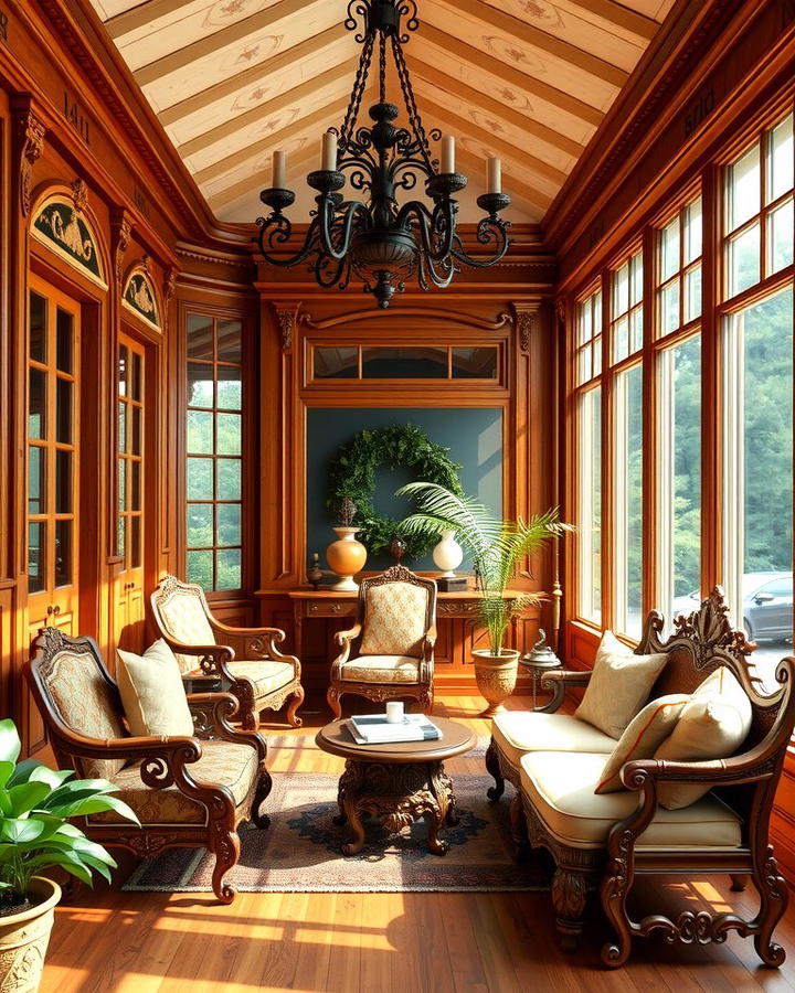 Carved Wood Furniture for Authenticity - 25 Victorian Sunroom Ideas