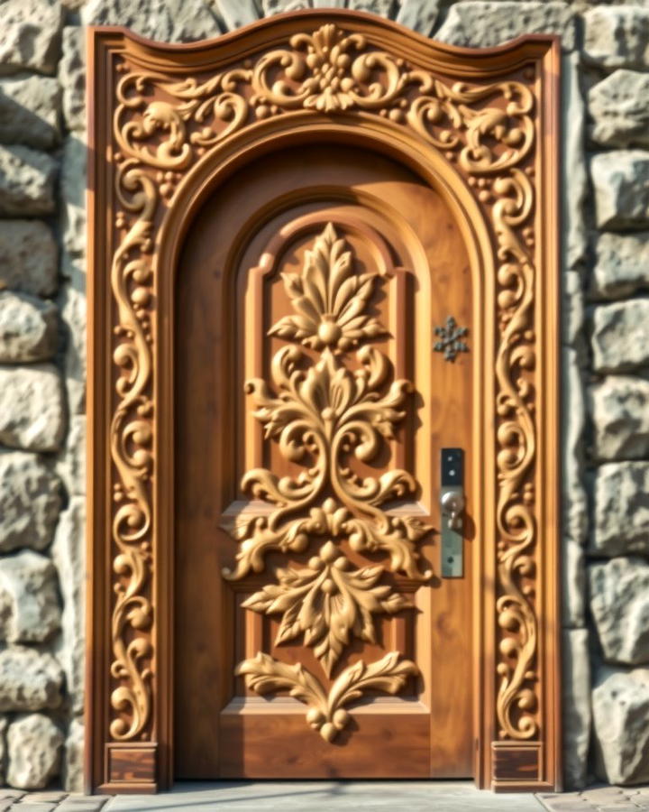 Carved Wooden Front Door - 25 Rustic Front Door Ideas