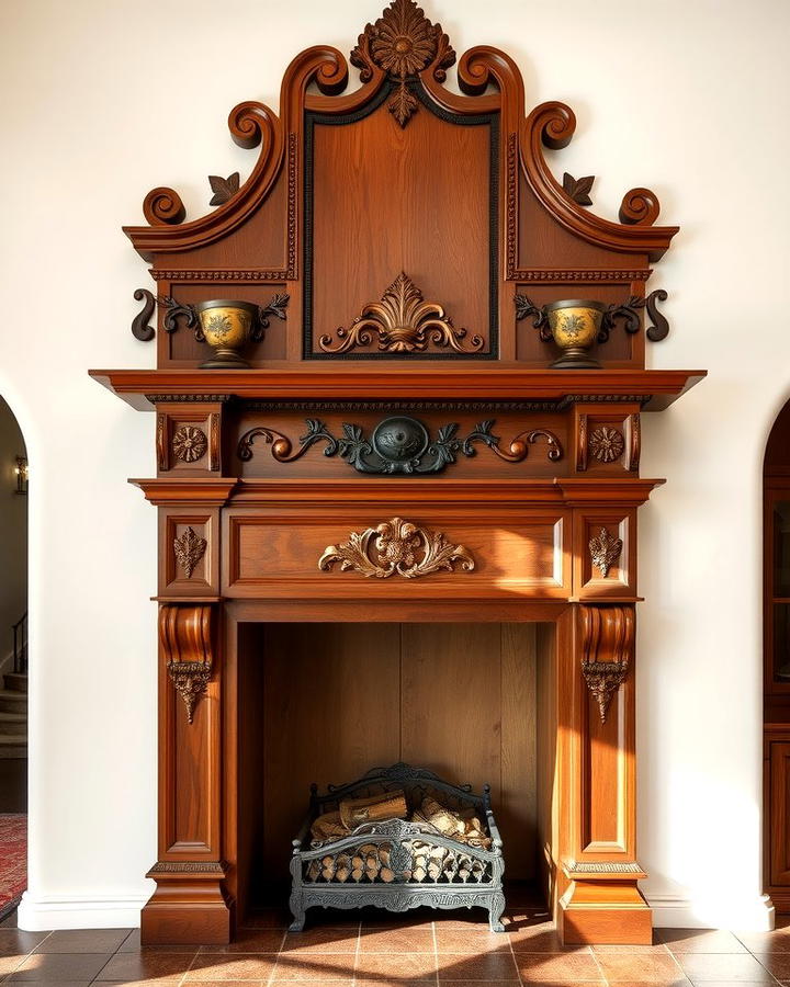 Carved Wooden Mantel - 25 Spanish Style Fireplace Ideas