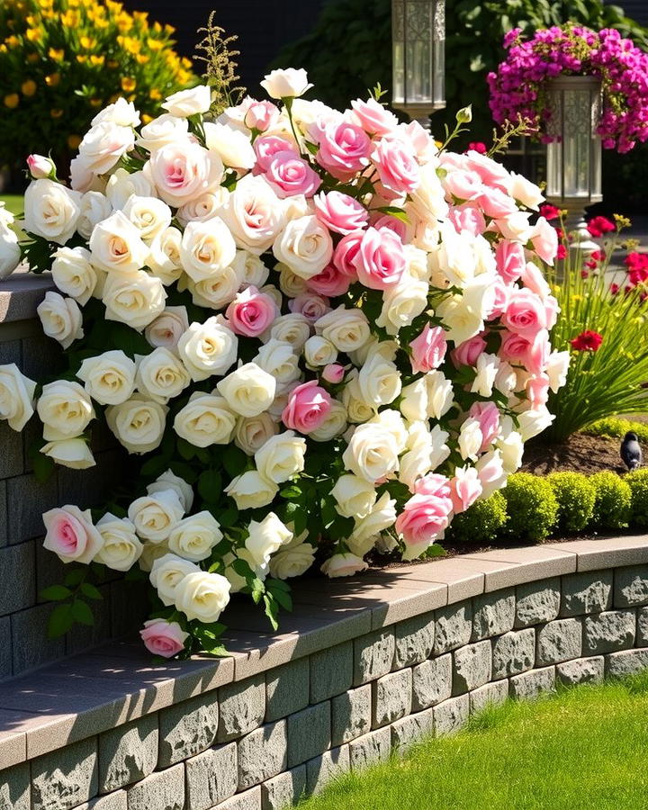 Cascading Roses on Retaining Walls - 25 Rose Garden Ideas