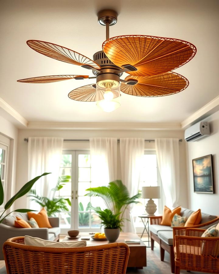 Ceiling Fans with Woven Blades - 25 Tropical Living Room Ideas