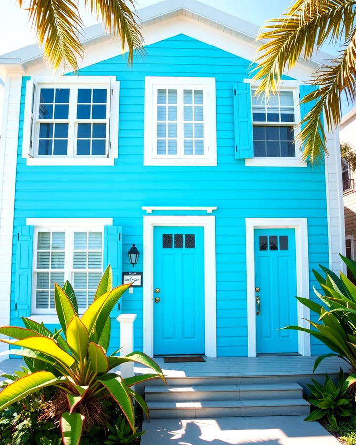 Cerulean Blue with White and Aqua Accents - 30 blue exterior house paint ideas