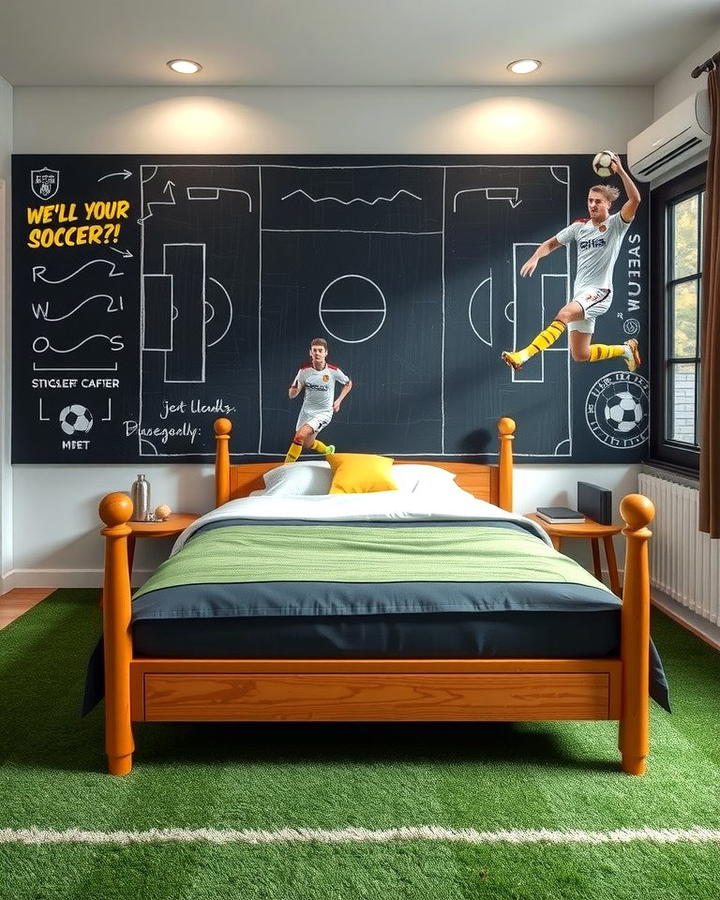 Chalkboard Wall for Game Strategies - 30 Soccer Themed Bedroom Ideas