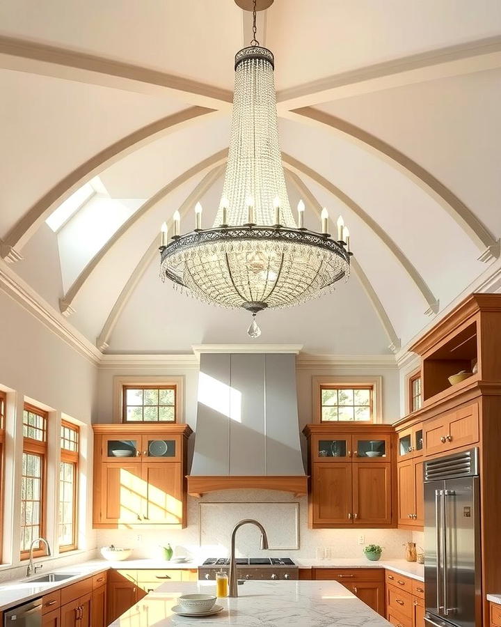 Chandeliers as Statement Pieces - 25 Vaulted Ceiling Kitchen Ideas