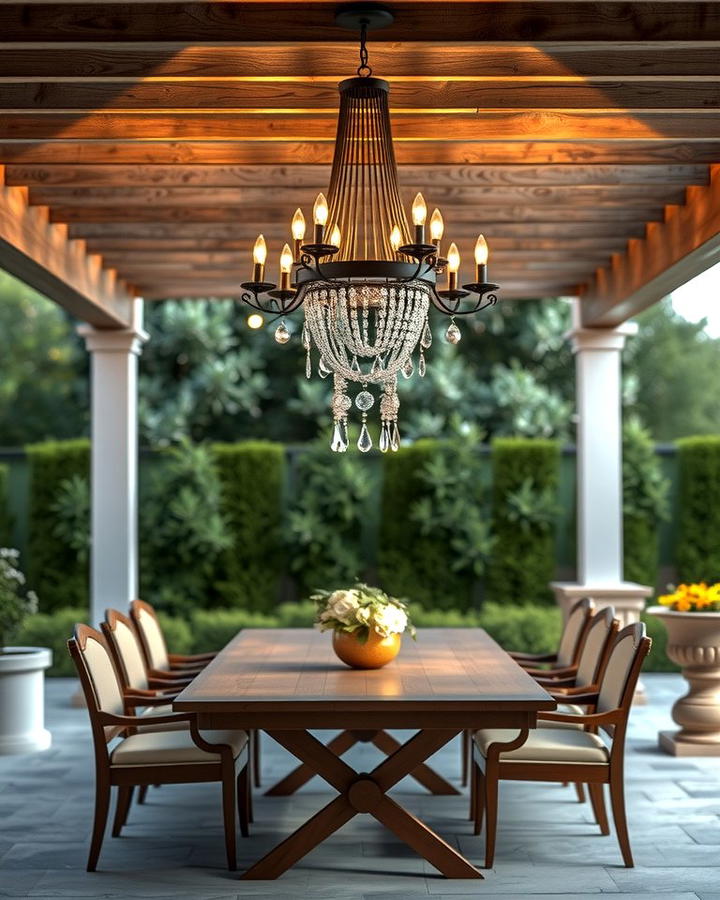 Chandeliers for Sophisticated Outdoor Dining - 25 Pergola Lighting Ideas