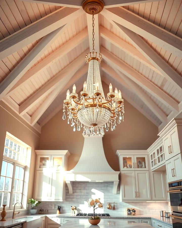 Chandeliers for a Touch of Elegance - 25 Vaulted Ceiling Kitchen Ideas