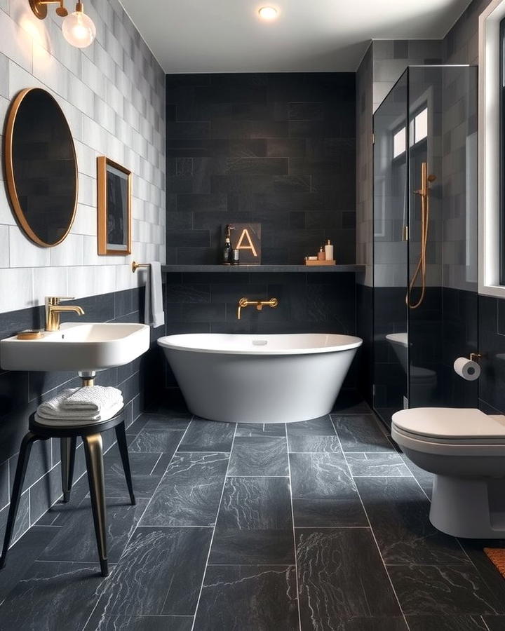 Charcoal Gray Floors for Dramatic Contrast - 30 Gray Floor Bathroom Ideas