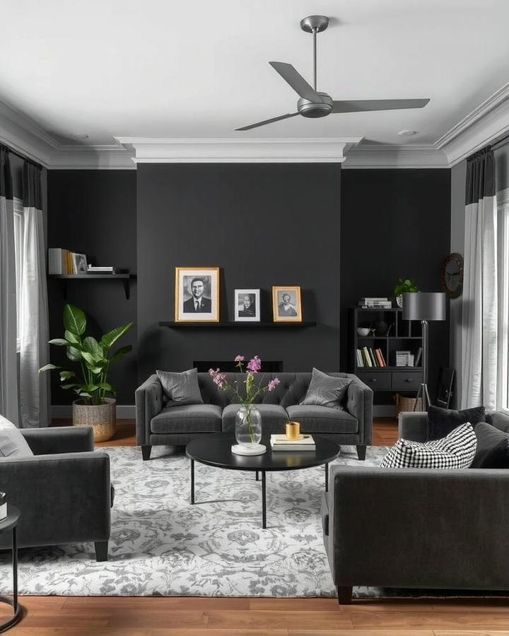 Charcoal Gray Living Room - 25 Monochromatic Color Schemes for Rooms