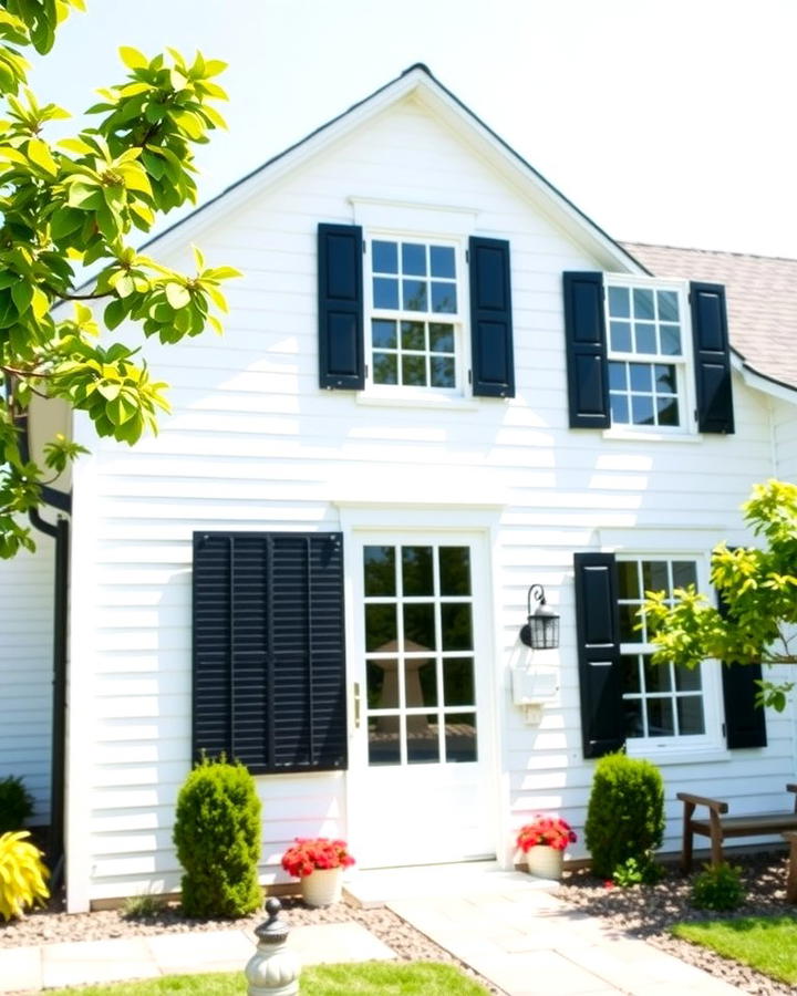 Charming White Farmhouse with Black Window Shutters - 25 White Farmhouse With Black Windows Ideas