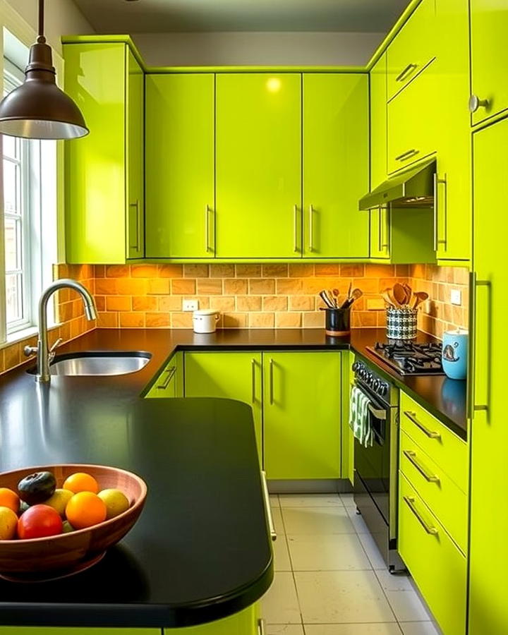 Chartreuse Cabinets with Black Laminate Counters - 30 Green Kitchen Cabinets With Black Countertops