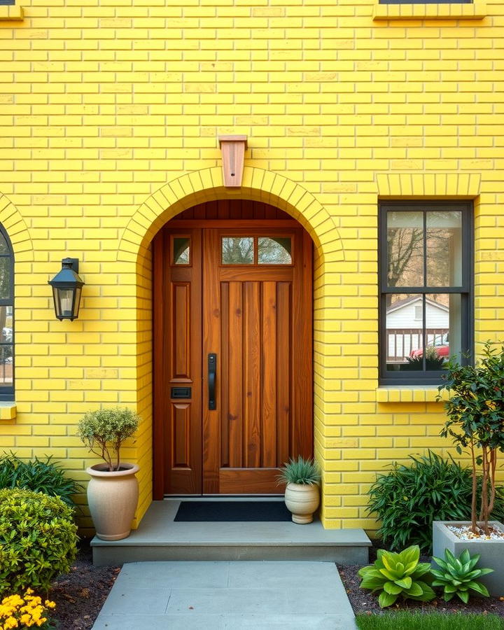 Chartreuse Green with Natural Wood Accents - 30 Green Brick Exterior Home Ideas