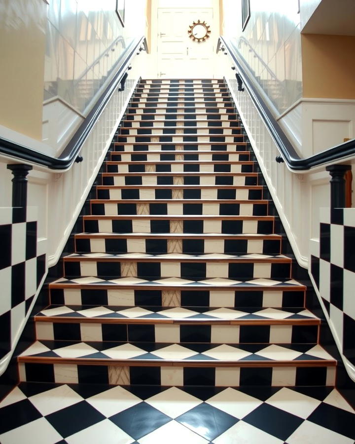 Checkerboard Design - 25 Painted Stair Ideas