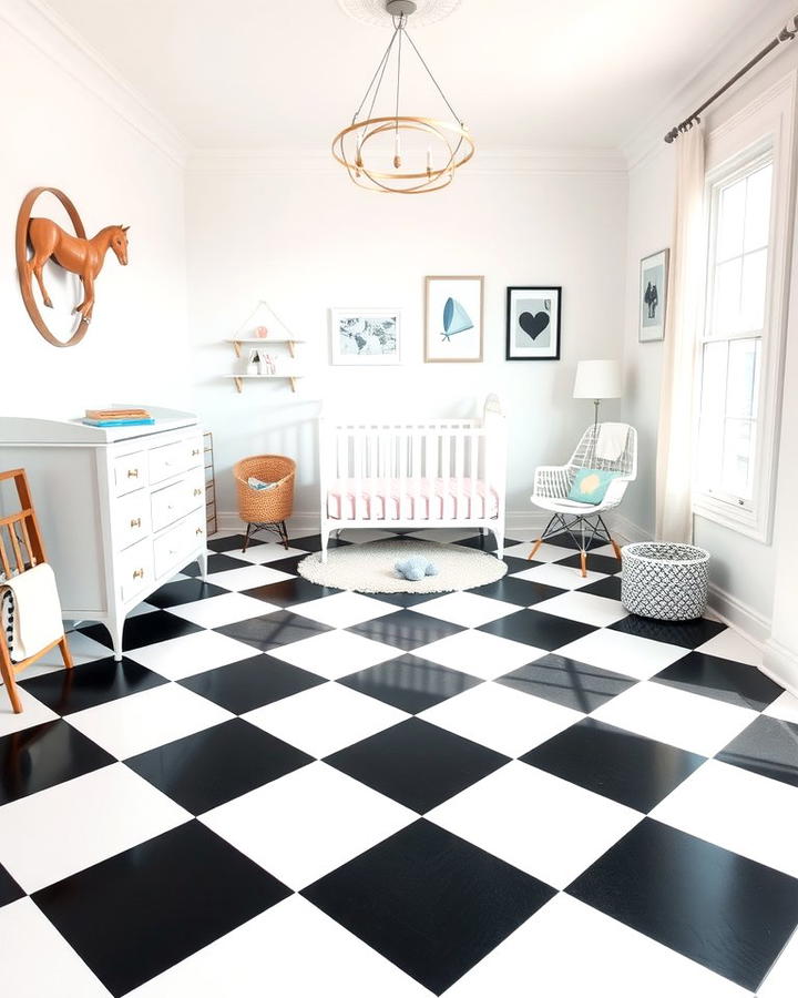 Checkerboard Flooring - 30 Black and White Nursery Ideas