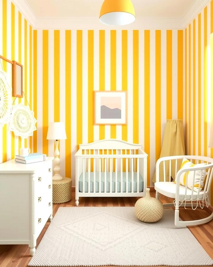 Cheerful Yellow Striped Walls - 25 Yellow Nursery Ideas