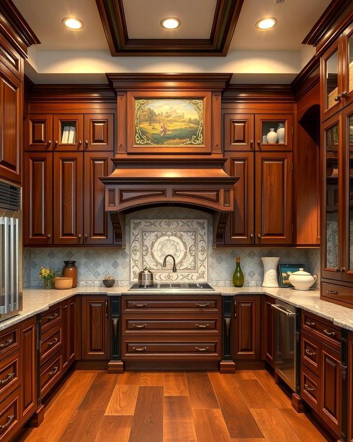 Cherry Cabinets with Intricate Molding - 25 Natural Cherry Kitchen Cabinets