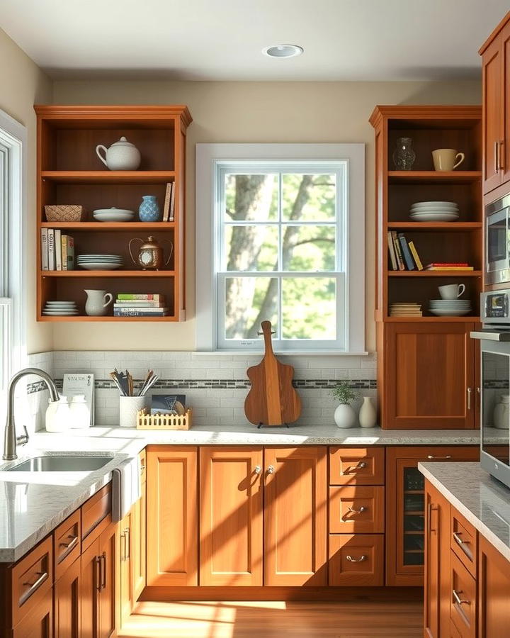 Cherry Cabinets with Open Shelving - 25 Natural Cherry Kitchen Cabinets