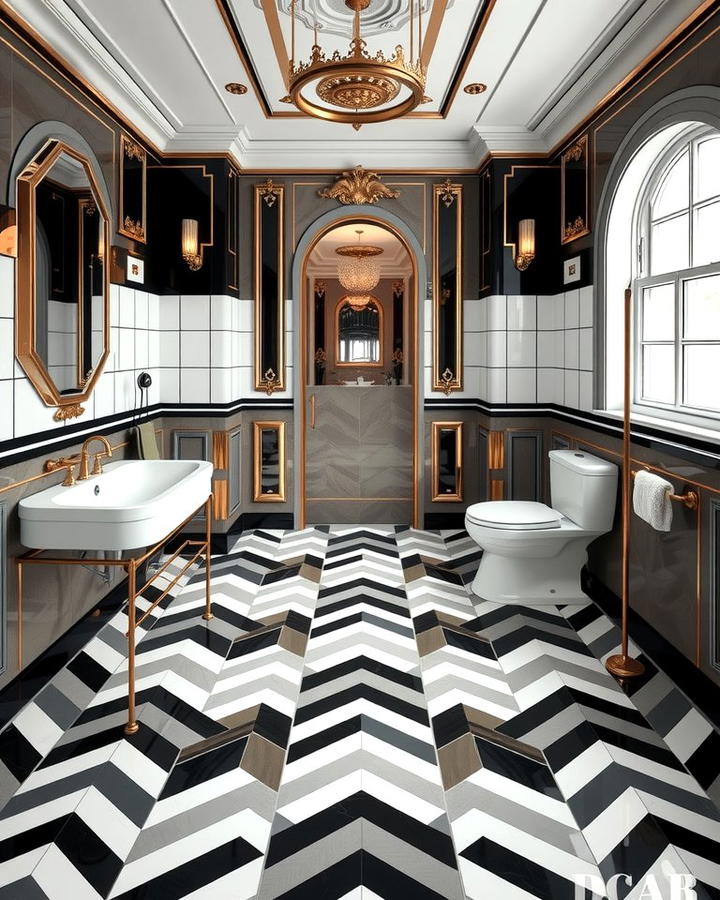 Chevron Flooring Patterns - 30 Art Deco Bathroom Ideas