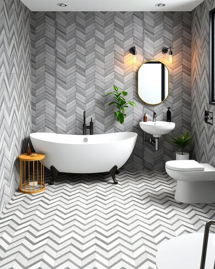 Chevron Gray Tile Floors for Dynamic Style - 30 Gray Floor Bathroom Ideas