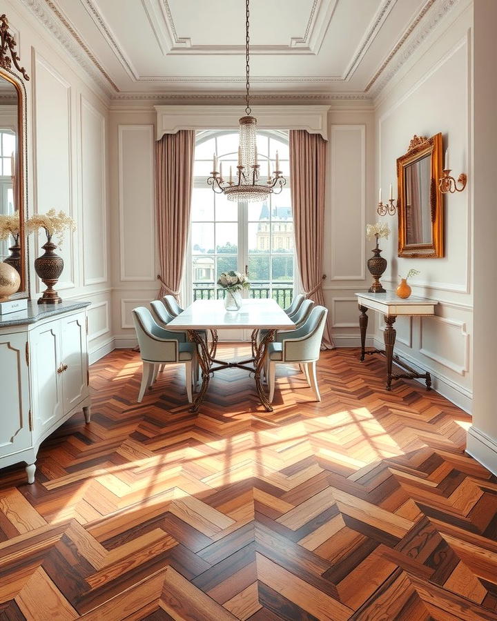 Chevron Parquet Flooring - 25 Parisian Dining Room Ideas