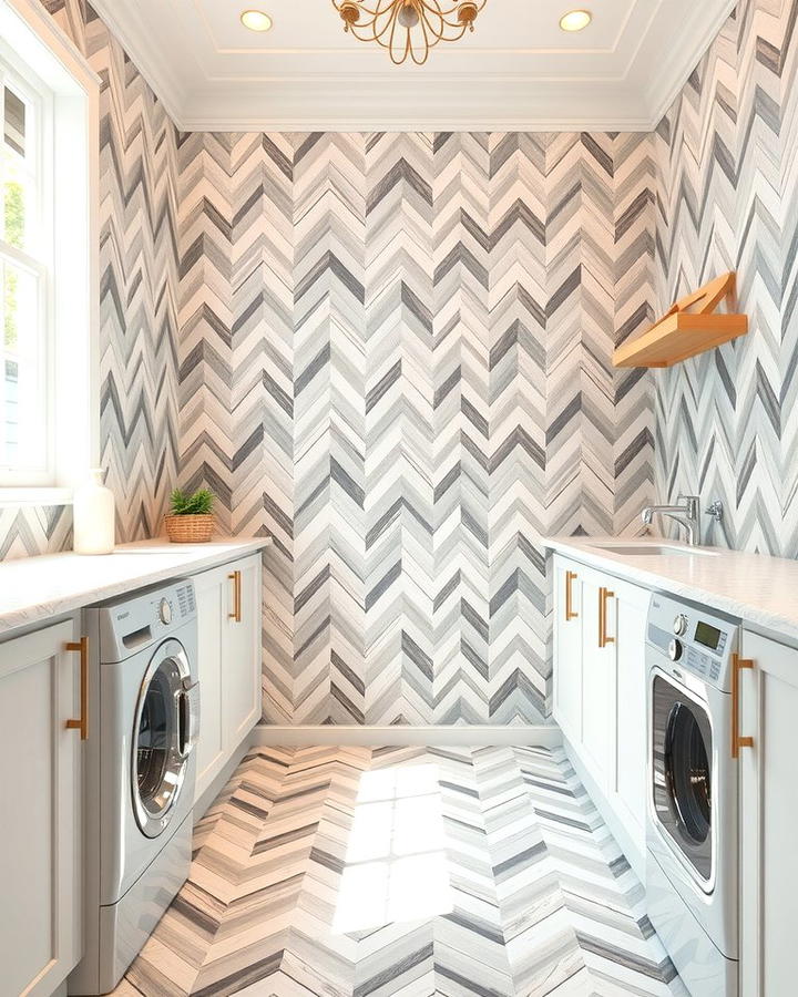 Chevron Pattern Tiles - 30 Laundry Room Tile Ideas