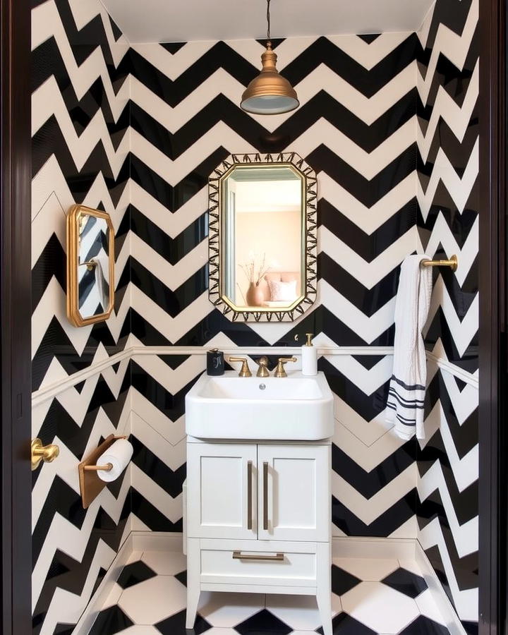 Chevron Pattern Wainscoting - 25 Powder Room Wainscoting Ideas