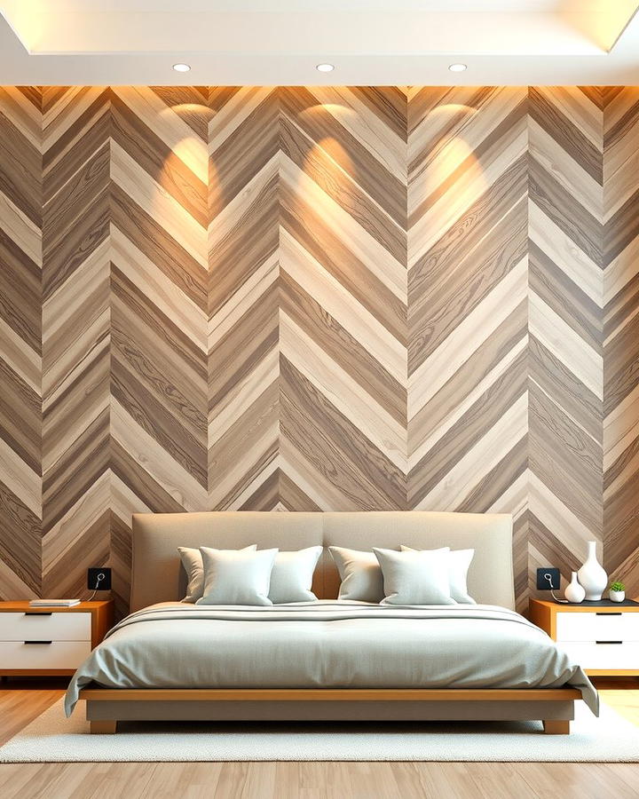 Chevron Pattern Wood Wall - 25 Wood Trim Accent Wall Ideas