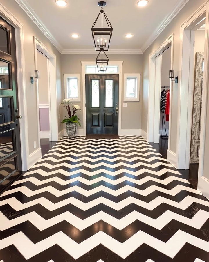 Chevron Pattern for Dynamic Appeal - 25 Painted Floor Ideas