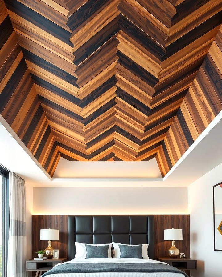 Chevron Patterned Wood Ceiling - 25 Wood Ceiling Ideas