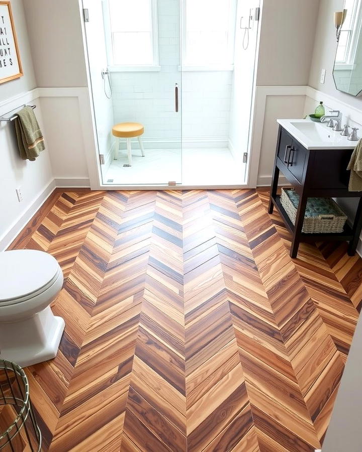 Chevron Patterned Wood Flooring - 30 Ideas for Wood Floors in Bathrooms