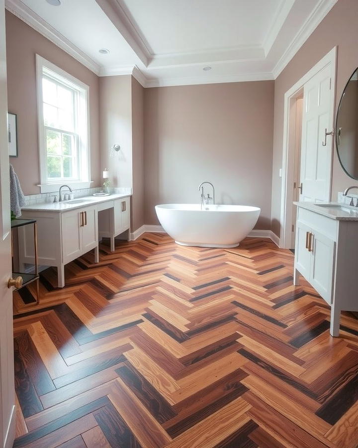 Chevron Patterns for Sophistication - 30 Ideas for Wood Floors in Bathrooms