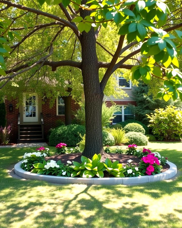 Circular Flower Bed Around a Tree - 30 Front Yard Flower Bed Ideas