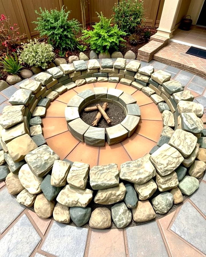 Circular Patio Accent - 25 River Rock Edging Ideas