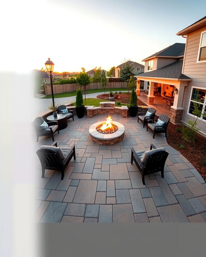 Circular Stamped Concrete Patio with Central Fire Pit - 25 Stamped Concrete Patio With Fire Pit Ideas