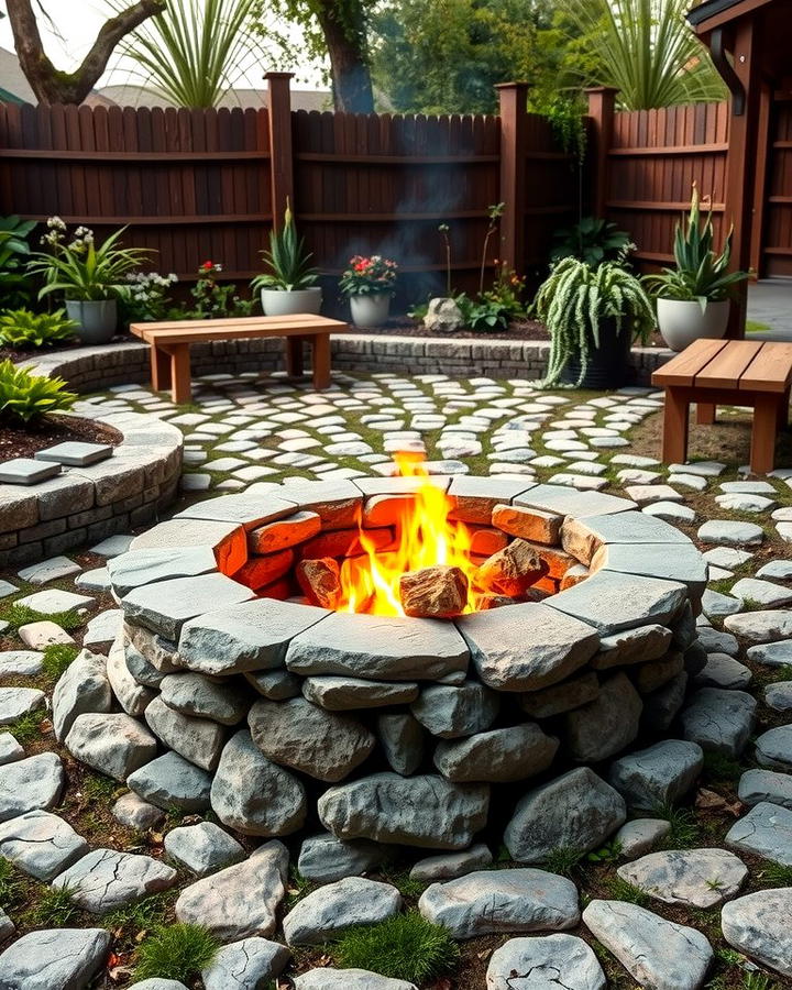 Circular Stone Fire Pit for a Classic Look - 25 Rock Fire Pit Ideas