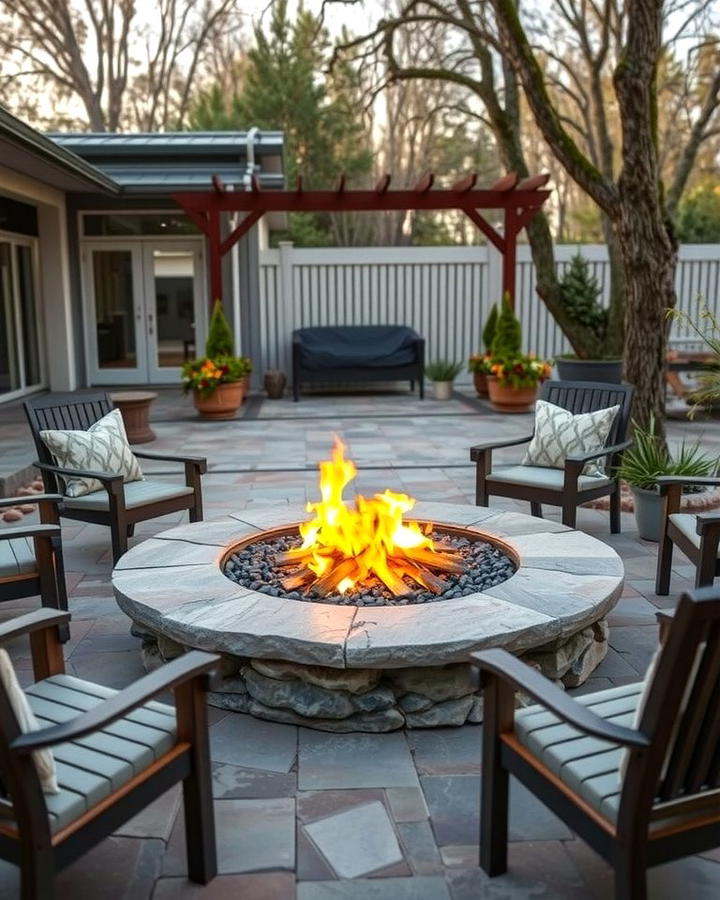 Circular Stone Firepit Centerpiece - 25 Patio Ideas With Firepit