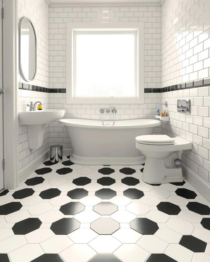 Classic Black and White Hexagon Tiles - 30 Bathrooms With Hexagon Tile Floors