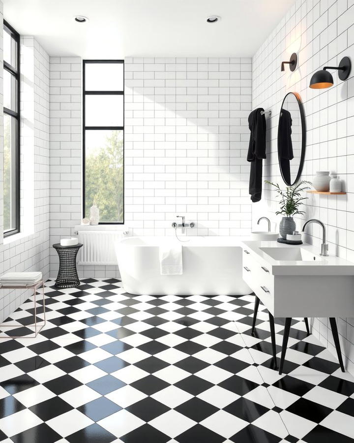 Classic Checkerboard Floor - 30 Black and White Bathroom Tile Ideas