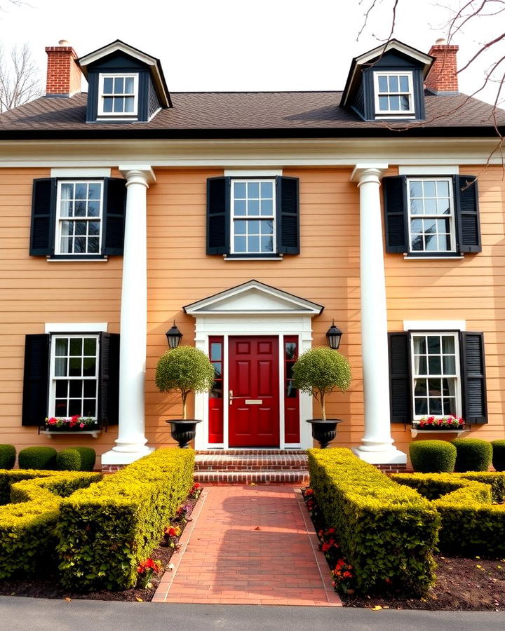 Classic Colonial Style - 25 Tan House With Black Trim Design Ideas