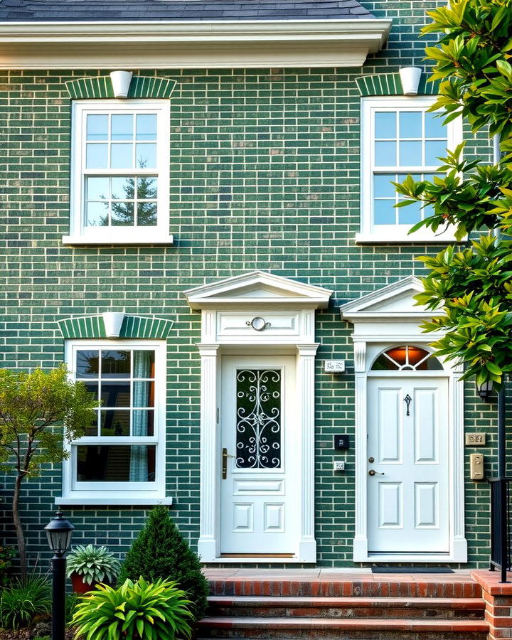 Classic Green with White Trim - 30 Green Brick Exterior Home Ideas