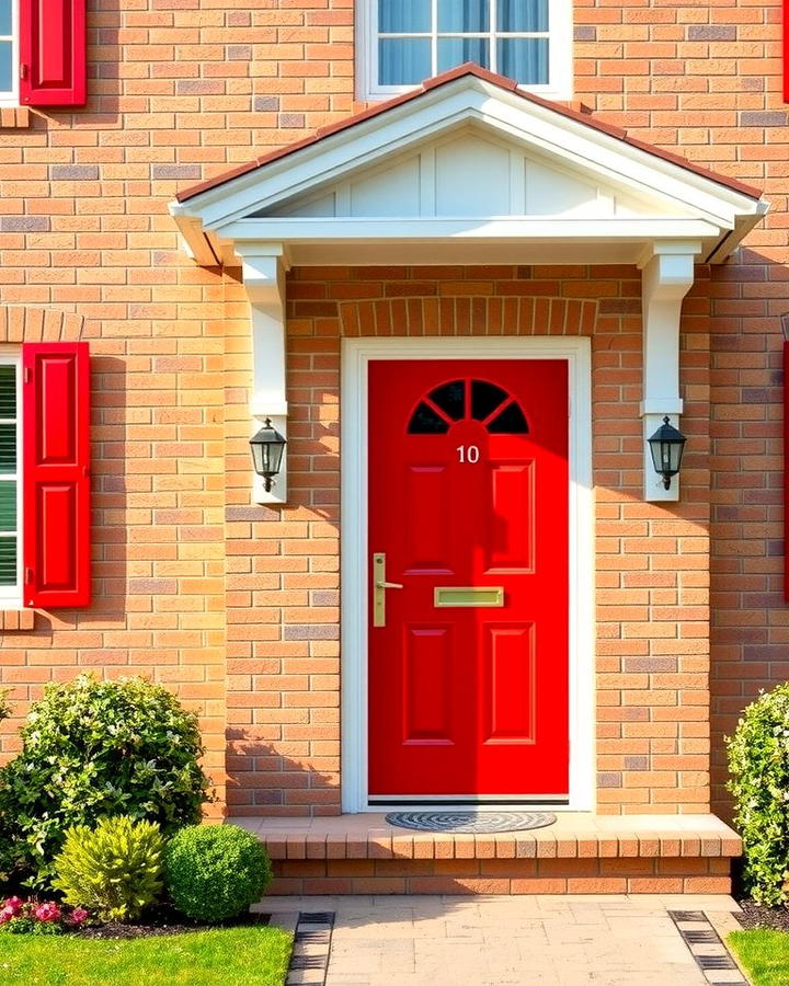 Classic Red Door for a Pop of Color - 30 Blonde Brick House Color Schemes