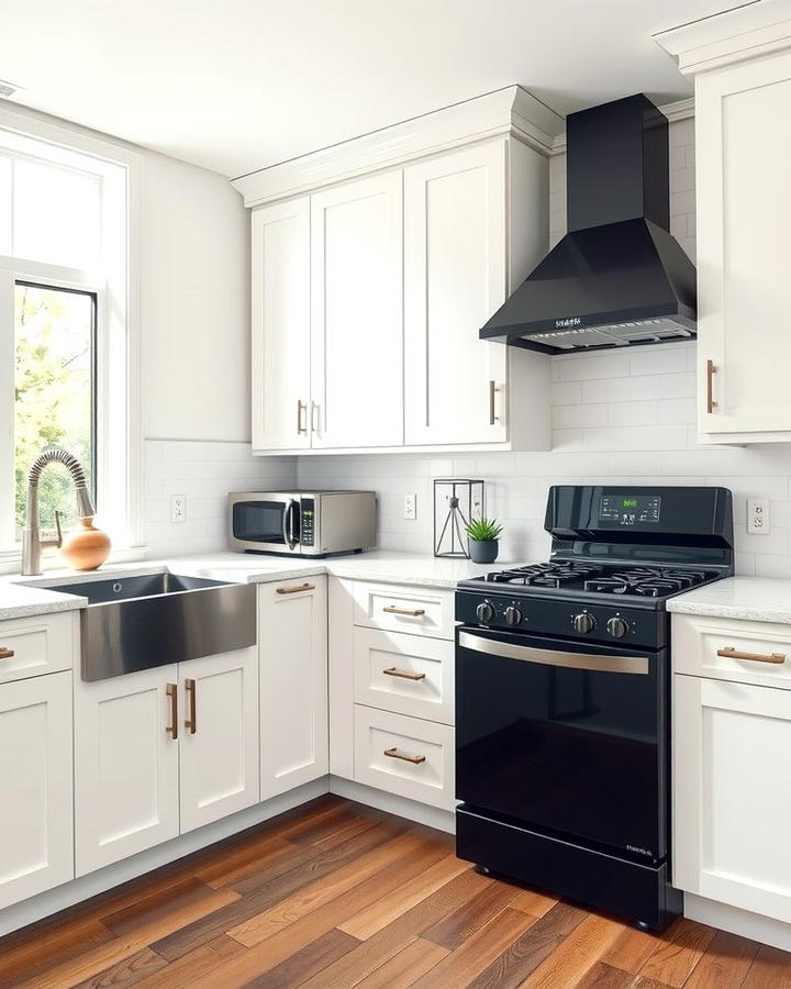 Classic White Cabinets with Black Appliances - 30 White Kitchen with Black Appliances Ideas