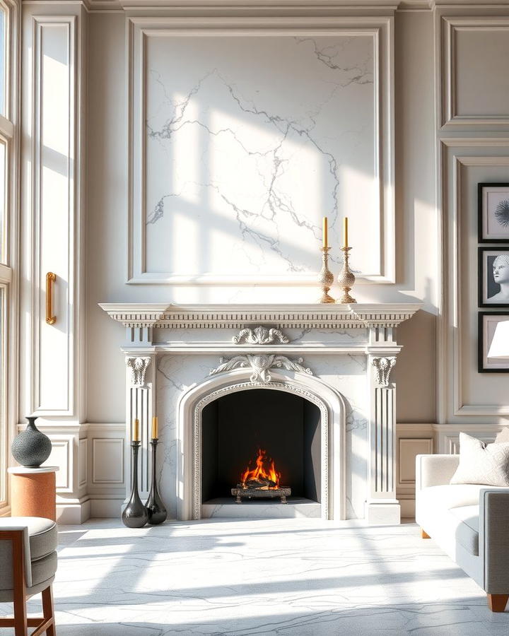 Classic White Marble Fireplace - 25 White Fireplace Ideas